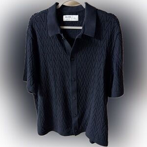 Hollister Men's Black Textured Button Down Shirt, XL